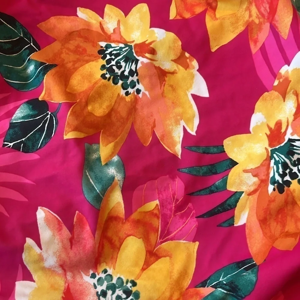 Kona Sol Pink Floral One Piece Swimsuit plus size 22W built in bra full cov